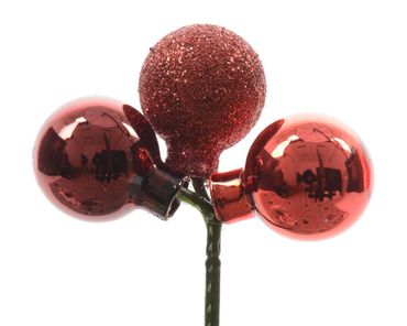 3 Glaskugeln auf Stab Glaskugelbündel Glaskugeln Bündel rot Ø 25 mm 3er Set