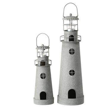 Laterne Leuchtturm Windlicht grau Eisen H 36/54 cm 2er Set