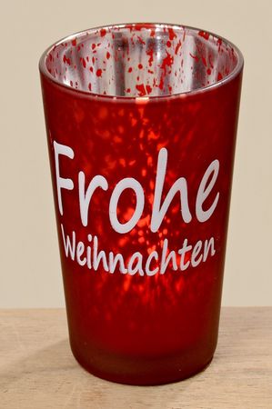 Windlicht Frohe Weihnachten Glas rot H.7,5 cm 2er Set