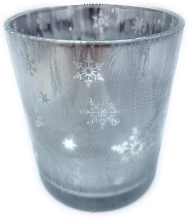 Windlicht Snow Metall silber weiß H.16 cm