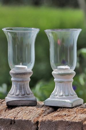 Windlicht Glas grau/weiß Fuß H 22cm Stückpreis