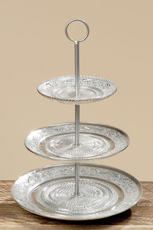 Etagere Lavra 3 Ebenen Glas H37 cm Ø 25cm silber