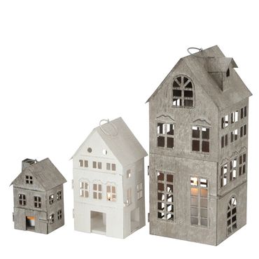 Laterne Firenze Eisen Haus grau/weiß H 13/22/35cm 3 er Set