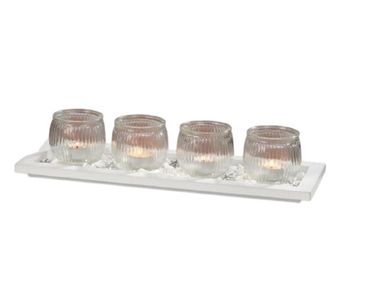 Windlicht Set Luis Holz Glas weiß L40 cm 6 teilig