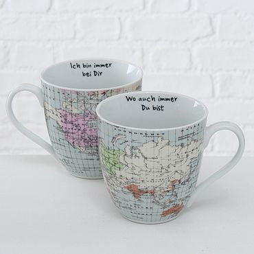 Kaffeebecher Weltreise Weltkarte je 600 ml Partnertasse Stück