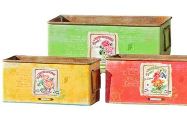 Pflanztopf Blech 3 sort grün gelb rot L.20cm B.10cm H.10cm Stückpreis