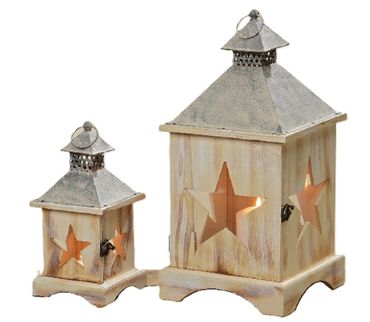 Kerzenlaterne Manu Holz Metall natur H24/40 B.11/19 cm 2er Set
