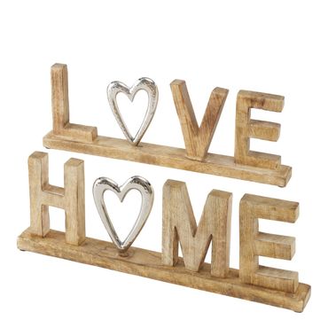 Dekoaufsteller Love Home L.50 H.5 cm Mangoholz Aluminium Stückpreis