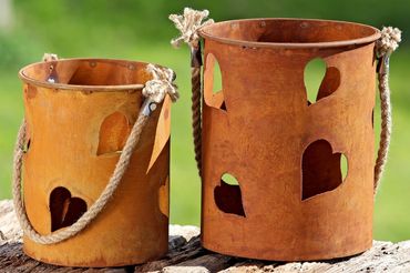 Windlicht Herzilein H21/25 rost Eisen Gartendeko 2er Set