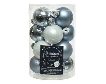 Christbaumkugeln Weihnachtskugeln Glas Ø 3,5 cm 16 Stück blau mix hell