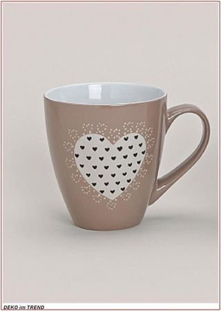 Jumbobecher mit Herz in Hellbraun Kaffeebecher Teebecher Jumbotasse