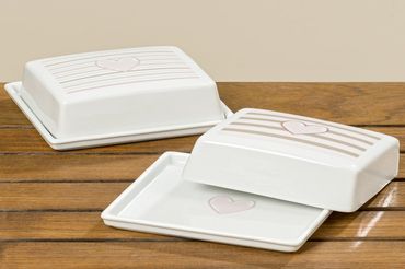 Butterdose Butter Dose Lea mit Herz aus Porzellan 2 Ausführungen Stückpreis