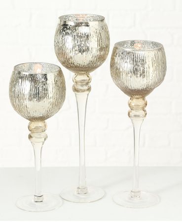 Windlicht Manou Glas lackiert champagner,  3er Set,  Deko Glas H 30-35-40cm