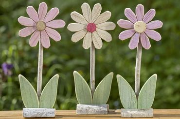 Blume Holzblume Dekoblume Tischdeko Holzdeko H 32 cm 3er Set