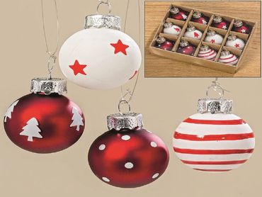 Christbaumkugel Weihnachtsbaumkugel Glas rot/weiß Ø 3 cm 12 tlg