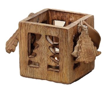 Windlicht Teelicht Mangoholz braun Tannenbaum H 11 cm