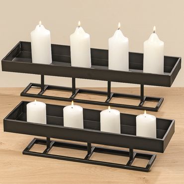 Deko Tablett Eisen schwarz Kerzenständer Adventsgesteck länglich 50 cm