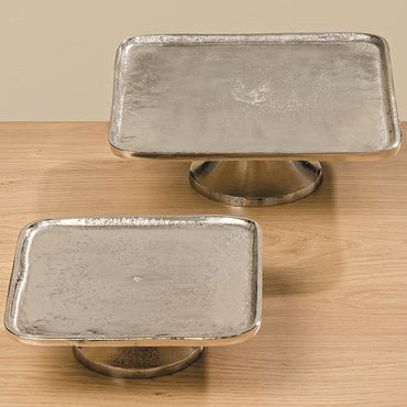Deko Schale Teller Etagere Aluminium vernickelt silber 2er Set