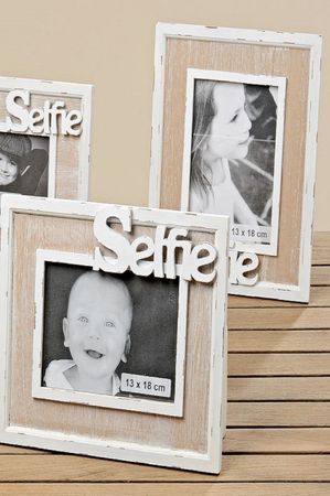 Bilderrahmen Fotorahmen selfie MDF  braun weiß  vintage 28 x 23 cm
