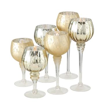 Windlicht Minou Glas H 20/25/30cm gold matt/glänzend 3er Set