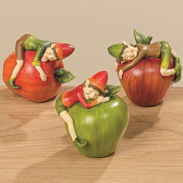 Deko Wichtel liegend auf einem Apfel H 8 cm Elf Ravello Stückpreis