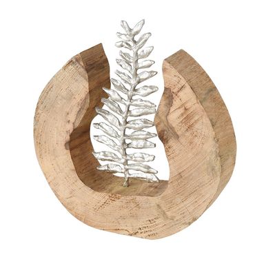 Tischdeko Baum Blatt Aluminium Mango Holz natur H.34 cm