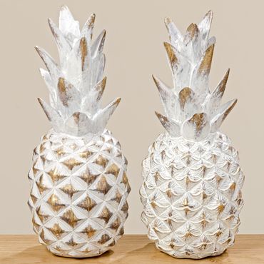 Ananas Deko Kunstharz weiß/gold H 23 cm Stückpreis