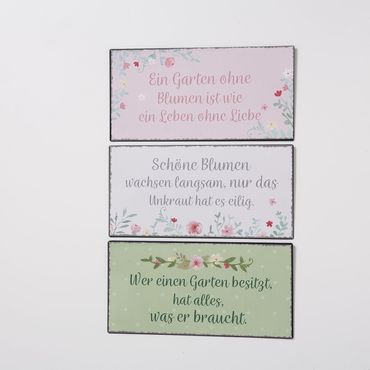Blumen Garten Schilder mit Sprüchen Eisen lackiert 40 x 20 cm Stückpreis