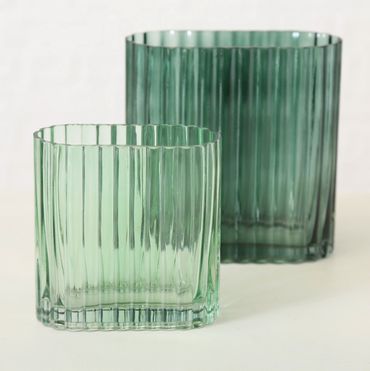 Vase Blumenvase Frühling Glas grün  H 14 - 18 cm   2er Set