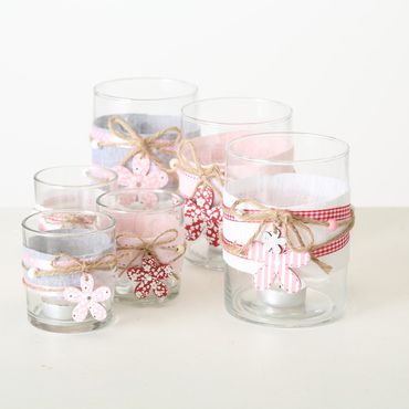 Windlicht Fleuri Glas klar Dekoblüten 2er Set