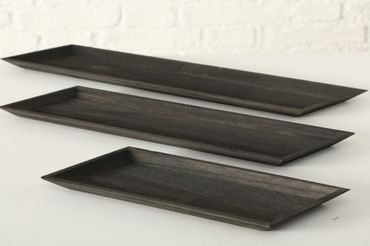 Deko Tablett Blauglockenbaum Holz schwarz L 30- 55 cm 3er Set
