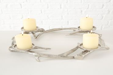 Adventskranz Geweih Kerzenhalter Aluminium silber H 6 cm Ø 45 cm