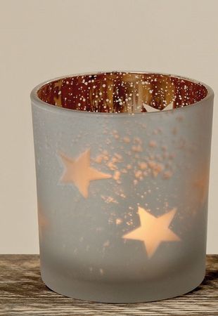 Windlicht Teelicht Glas lackiert weiß matt Stern H 8 cm