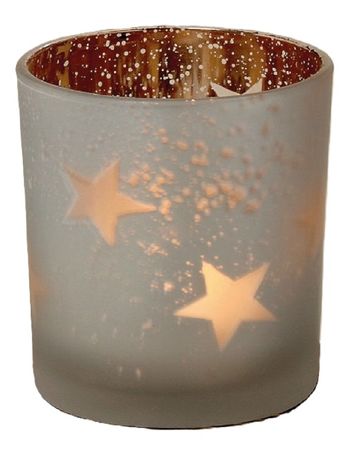 Windlicht Teelicht Glas lackiert weiß matt Stern H 8 cm