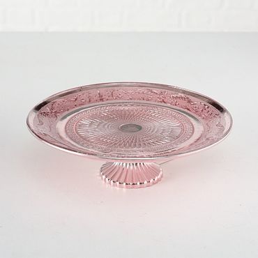Deko Tortenplatte Gebäckteller Käseplatte Relief Ø 25 cm rosa Glas lackiert