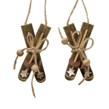 Dekoanhänger Kory Skier 2 sort. L 10 cm Kunstharz braun 2er Set