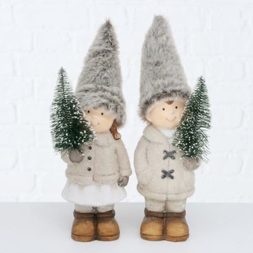 Deko Figur Kinder Terrakotta Mädchen Junge Tannenbaum H 23,5 cm 2er Set