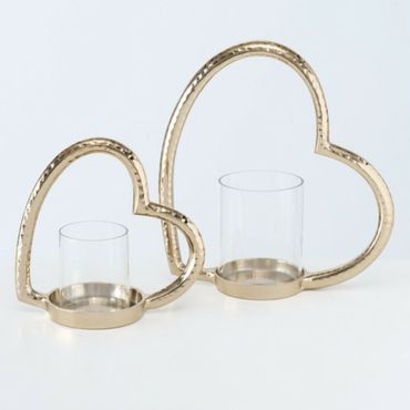 Herz  Kerzenhalter Kerzenständer Kerzenleuchter Windlicht H 17 - 24 cm 2er Set