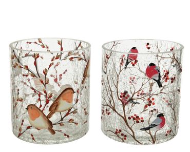 Kerzenhalter Teelichthalter Glas Deko Crackle Vogel Ø 11x13 cm Stückpreis