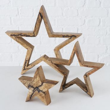 Dekoaufsteller Percha, Stern Deko Tischdeko Weihnachten Mangoholz  3er Set