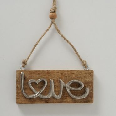 Dekoanhänger Love Home L 18 cm Mangoholz Aluminium Stückpreis Love
