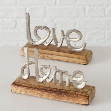 Dekoaufsteller Love Home H 11 cm Mangoholz Aluminium Stück Home