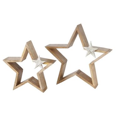 Stern Holz Dekoaufsteller Weihnachten Dekostern Mango Holz H 25-33 cm 2er Set