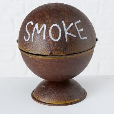 Aschenbecher  kugelförmig Smoke Sturmaschenbecher Eisen braun H 16 cm