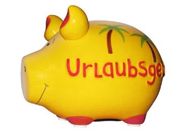 KCG Sparschwein "Urlaubsgeld" Keramik Gelb/Rot 12,5x9x9cm