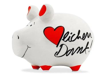 KCG Sparschwein "Herzlichen Dank!" Keramik 12,5x9x9cm Weiß/Rot