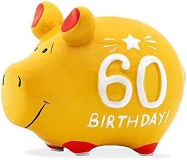 KCG Sparschwein "60 Birthday!" Keramik Gelb/Rot/Weiß 12,5x9x9cm