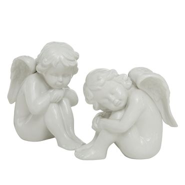 Engel Porzellan sitzend Weihnachten Taufe Schutzengel H 16 cm 