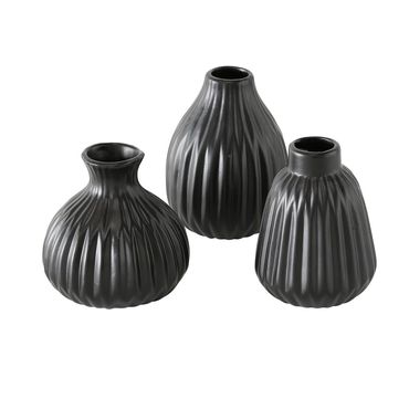 Vase Esko Porzellan matt schwarz H 12 cm  3er Set
