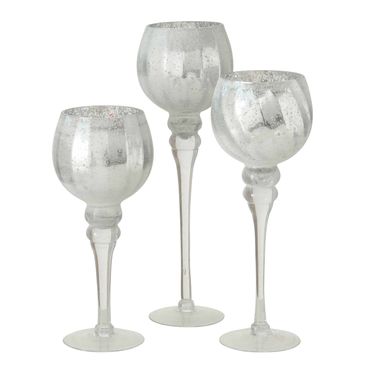 Windlicht Manou Glas lackiert silber geeist 3er Set  H 30-35-40cm